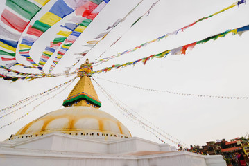 prayer flags at Bodhnath stupa in Kathmandu, Nepal 