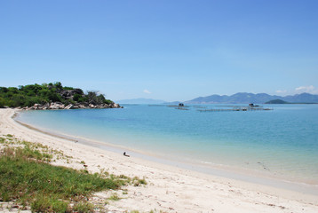 Fototapeta na wymiar Beautiful nature scenic landscape view at peaceful beach in Nha Trang, VietNam.