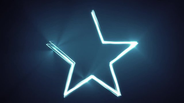 Design Star With Lines Stroke Animation/ 4k animation of an abstract blue shining star shape with light strokes following motion path, for hi-tech business logo