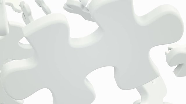 Piece of the puzzle is combined with other elements to form the whole jigsaw. Loop ready animation with mask included.
