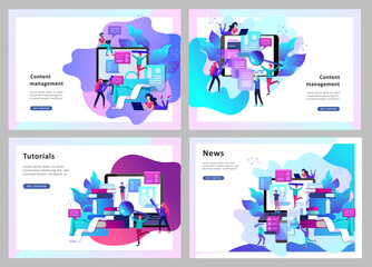 Concept vector illustration of business Blogging, people and education technology. Vector illustration news, copywriting, seminars, tutorial, creative writing. Landing page template