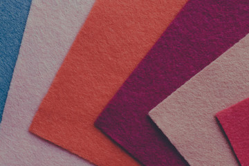 Felt color textile. Samples of soft felt flaps in different colours. Fan of colored bright textile 