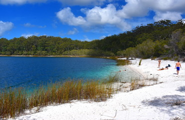 Fraser Island, Australia - Apr 24, 2019. Lake Mackenzie on Fraser Island off the Sunshine Coast of Queensland is a freshwater lake popular with tourists .