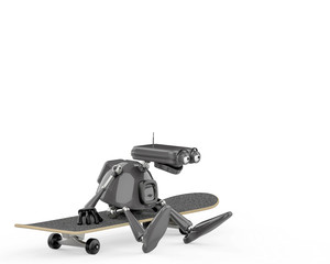vintage robot is on the skate in a white background