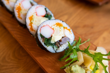 Black sushi rolls, sushi rolls are traditional Japanese seafood