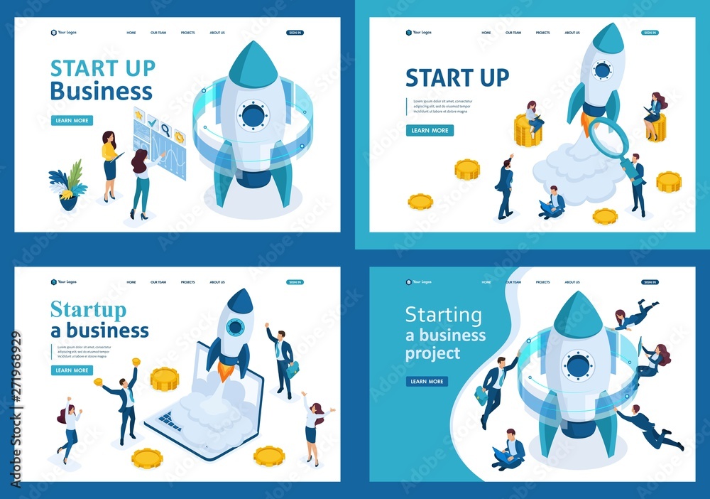 Poster set design web page templates of business start up. modern illustration concepts for website and mob