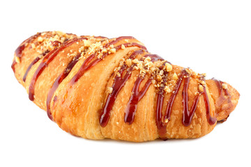 Sweet croissant chocolate isolated on white background