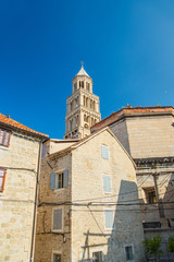 Obraz premium Split, Croatia UNESCO World Heritage Site. Old town houses and tower of cathedral in roman emperor Diocletian palace