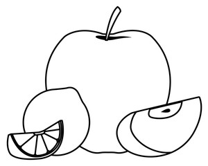 Apple and lemon sliced fruits in black and white