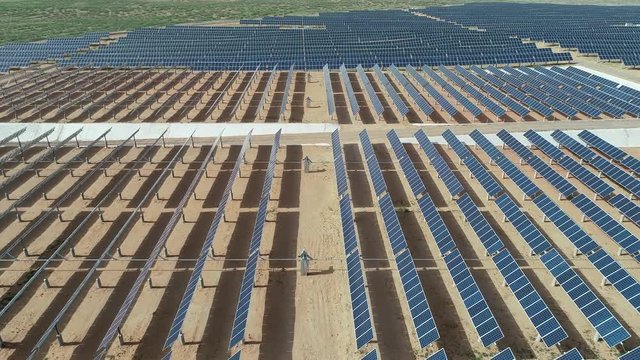 Aerial photography desert solar photovoltaic power station