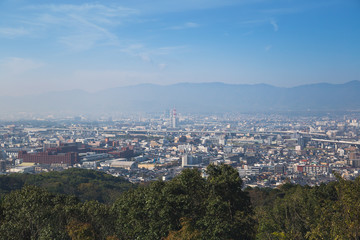 Fototapeta na wymiar Panoramic view of Kyoto City from viewpoint in Mount Inari, Fushimi Inari Shrine