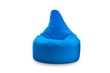 Front view of one soft blue beanbag seat isolated on white background. Objects for design