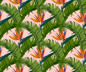 Vector tropical flowers and leaves pattern. Exotic seamless pattern ornament. Vector pattern