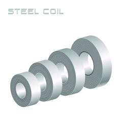 Slitting rolled steel coil, steel strap, isolated vector