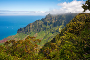 Kalalau Lookout, Kauai, Hawaii. A superb  view into the heart of the Kalalau Valley one of the most photographed and well recognized valleys in all of Hawaii featured in many movies and TV shows.