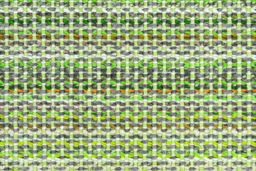 Multicolored knitted fabric background texture. Сolorful green fabric with a pattern, Fragment colored wool carpet, bright wicker colorful rug