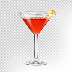 Cocktail Cosmopolitan in a cocktail glass, decorated with a citrus spiral. - obrazy, fototapety, plakaty