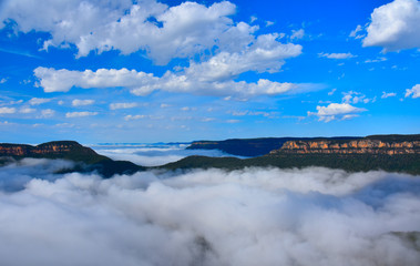 Jamison Valley is full of with mist at Katoomba (Blue Mountains, NSW, Australia)