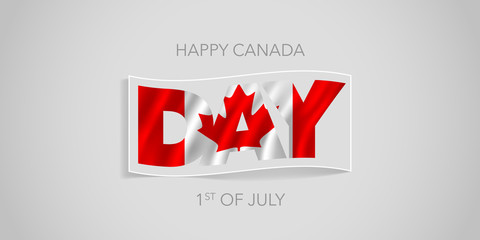 Happy Canada day vector banner, greeting card. Canadian wavy flag