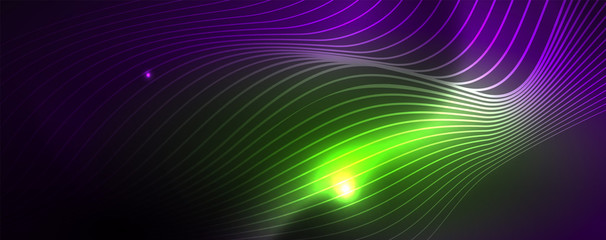 Neon vector wave lines abstract background, magic futuristic techno design
