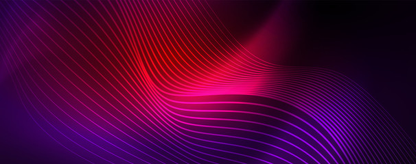 Neon vector wave lines abstract background, magic futuristic techno design