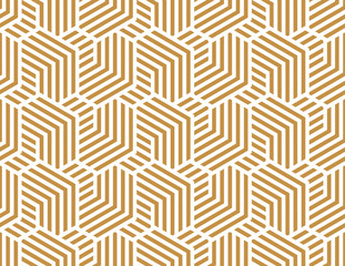 Abstract geometric pattern with stripes, lines. Seamless vector background. White and gold ornament. Simple lattice graphic design