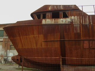 An old boat in the Gdansk Shipyard.