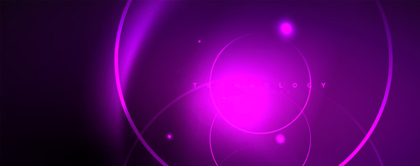 Shiny neon lights, dark abstract background with blurred magic neon light curved lines
