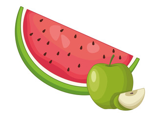 Watermelon and apples sliced cartoon