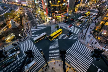 Wall murals Tokyo Aerial view of intersection in Ginza, Tokyo, Japan at night.
