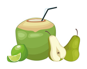 Coconut cocktail and pears with lemons