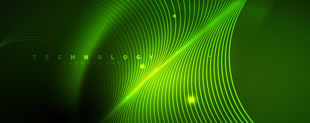 Fototapeta na wymiar Shiny neon lines template - northern lights glowing blur lines. Futuristic style glow neon 80s disco club or night party techno template