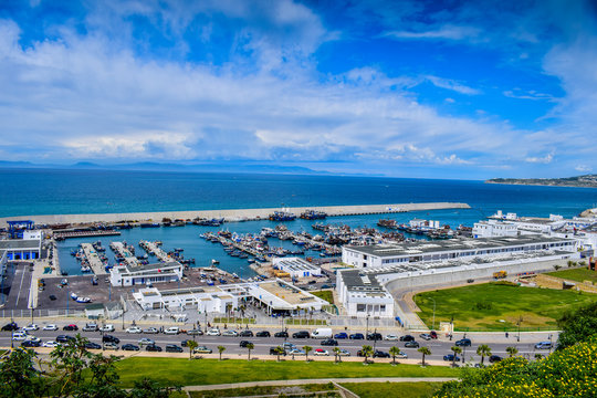 Panoramic View of Tangier Harbor Mediterranean Sea, Tangier City, Morocco