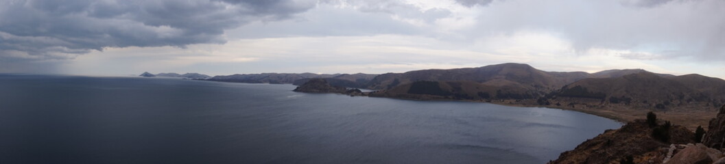 Panorama over copacabana and lake titicaca in bolivia