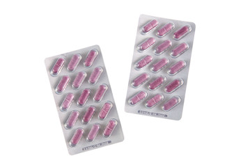 Pill medicine drug package on white background