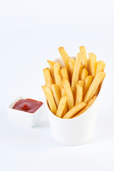 French fries on white background