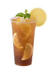 Ice lemon tea on white background