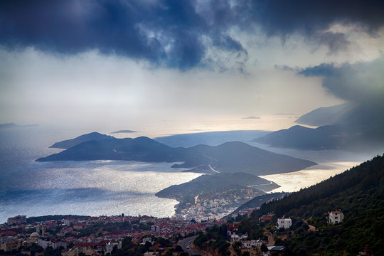 Kas city and marina view in a cloudy day. Kas is a very famous touristic town in Antalya, Turkey
