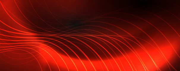 Dark abstract background with bright color neon lights and lines. Glowing background