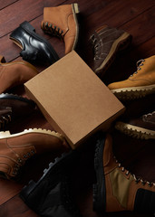 Cartoon box around leather shoes