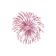 Red and blue firework explosion, cartoon celebration lights for party or festival