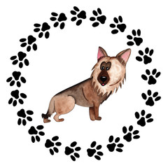 Watercolor German Shepard Dogs in Frame
