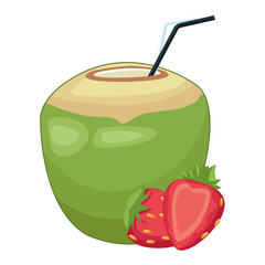 Coconut cocktail and strawberries fruit