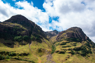 Panoramic view of the Three Sisters of Glencoe, Scotland, UK.