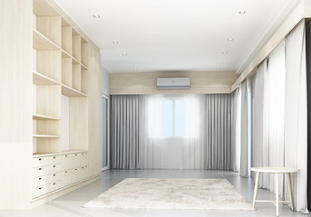 Living area with wooden cabinet built-in. mock up, 3d rendering