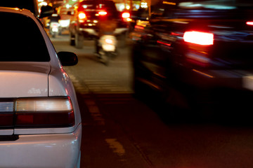 Blurred image of cars on the road heading towards the goal of the trip, Urgent traffic in the...