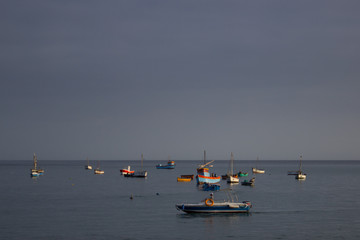 fisher boats in the harbor of mancora, peru