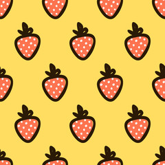 Strawberry Hand Draw Seamless Cute Pattern. Summer Bright endless Background