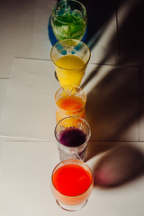 colorful drinks in glasses