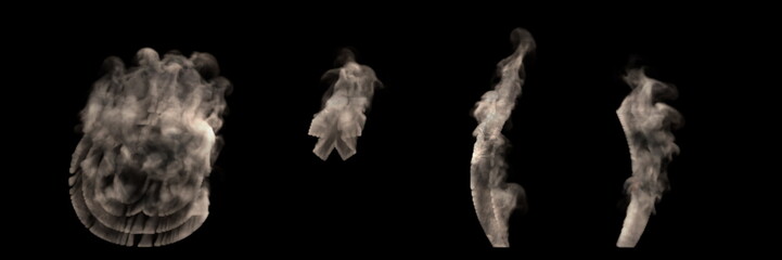 parentheses (brackets) asterisk and at sign made of heavy smoke or fog isolated on black, artistic scary font - 3D illustration of symbols